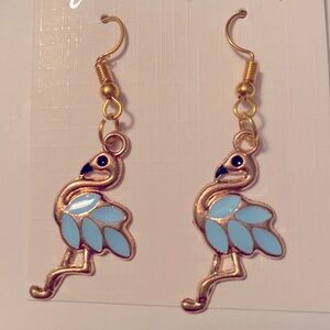 Blue flamingo dangle earrings
